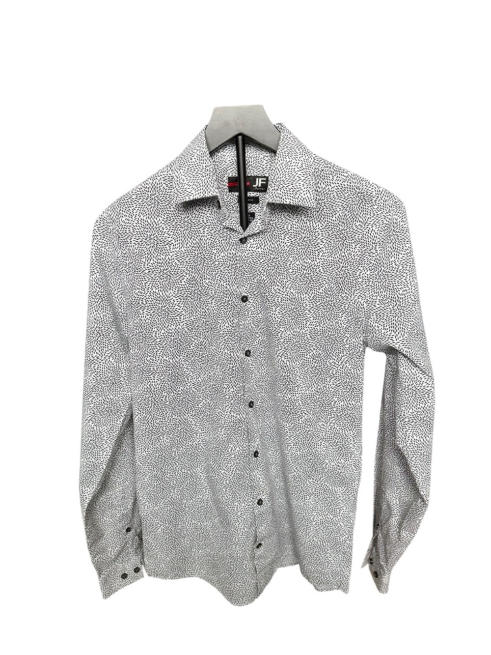 JF J.Ferrar Slim Fit Dress Shirt Black White Geometric Date Night Print Small H6